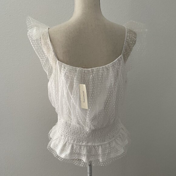 Francescas Mi Ami Top Shirt Womens White Ditsy V Neck Smocked Blouse Size XL NWT - Picture 2 of 8